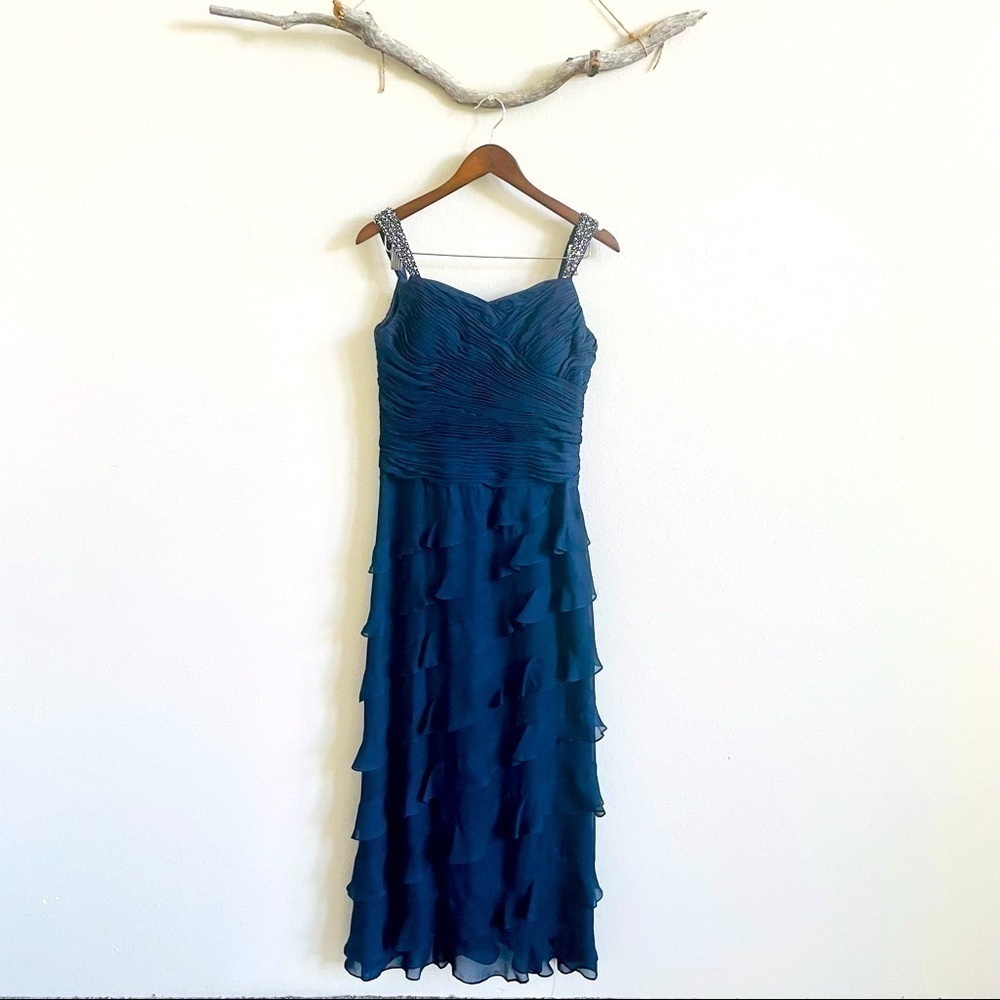 3/$20 JS Collections Navy Blue Beaded Strap Tiered Dress